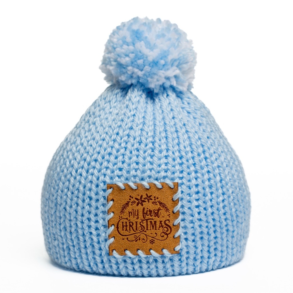 Baby Pom Pom Knit Hat - Light Blue